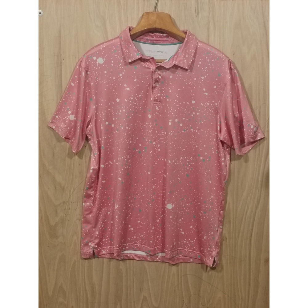 Ephemoca Polo Shirt Mens L Pink Performance Golf Paint‎ Splatter Short Sleeve